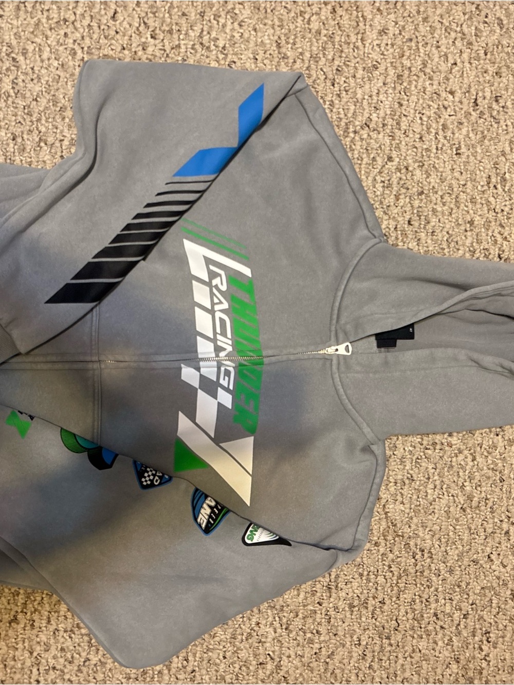 H&M Gray Racing Graphic Zip-Up Hoodie
